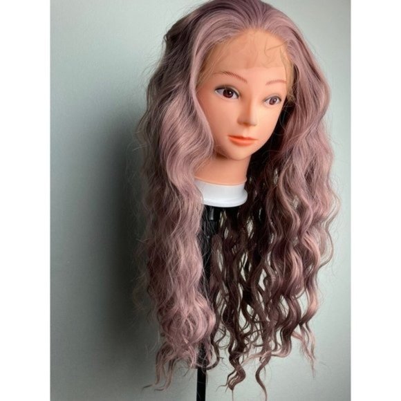 Curly Ash Pink Lace Wig